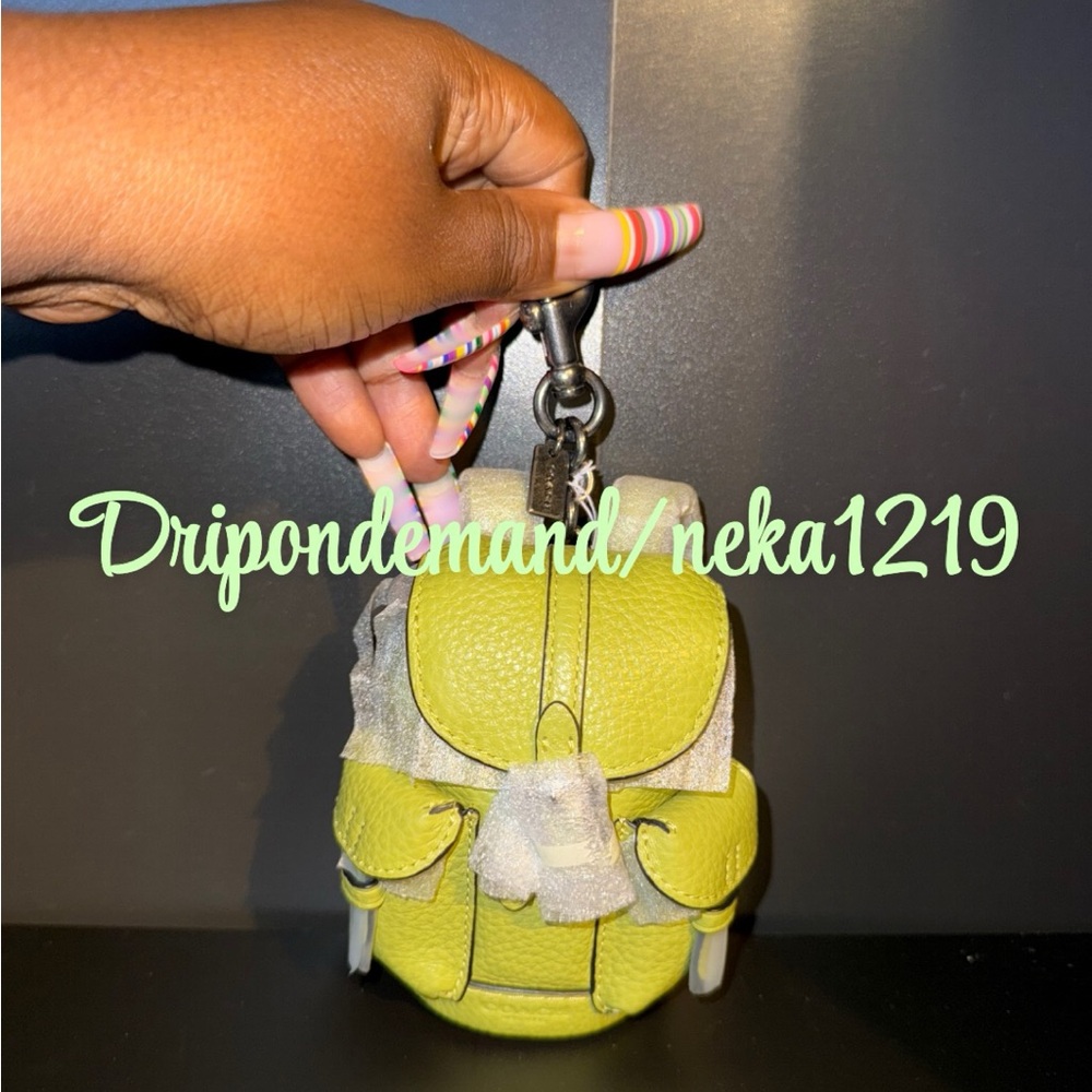 Coach Mini Warner Backpack Bag Charm- Gunmetal/Lime Green - Picture 3 of 6
